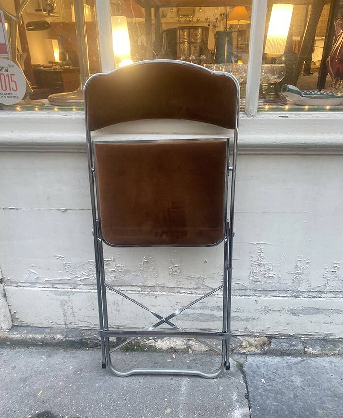Chrome folding chair - velvet fabric, 1970
