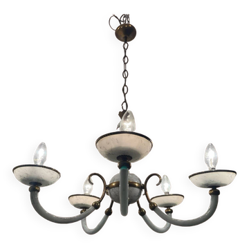 Lustre italien en laiton et verre de Murano années 1940