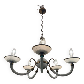 Italian Murano Glass Brass Chandelier 1940’s