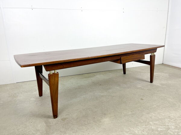 Table basse rétro en teck avec tiroir