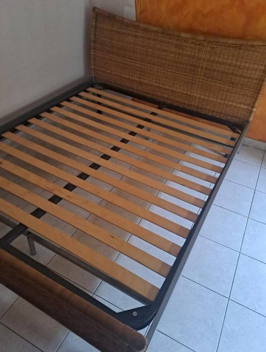 Vintage Double Bed in Iron and Wicker, 1980s