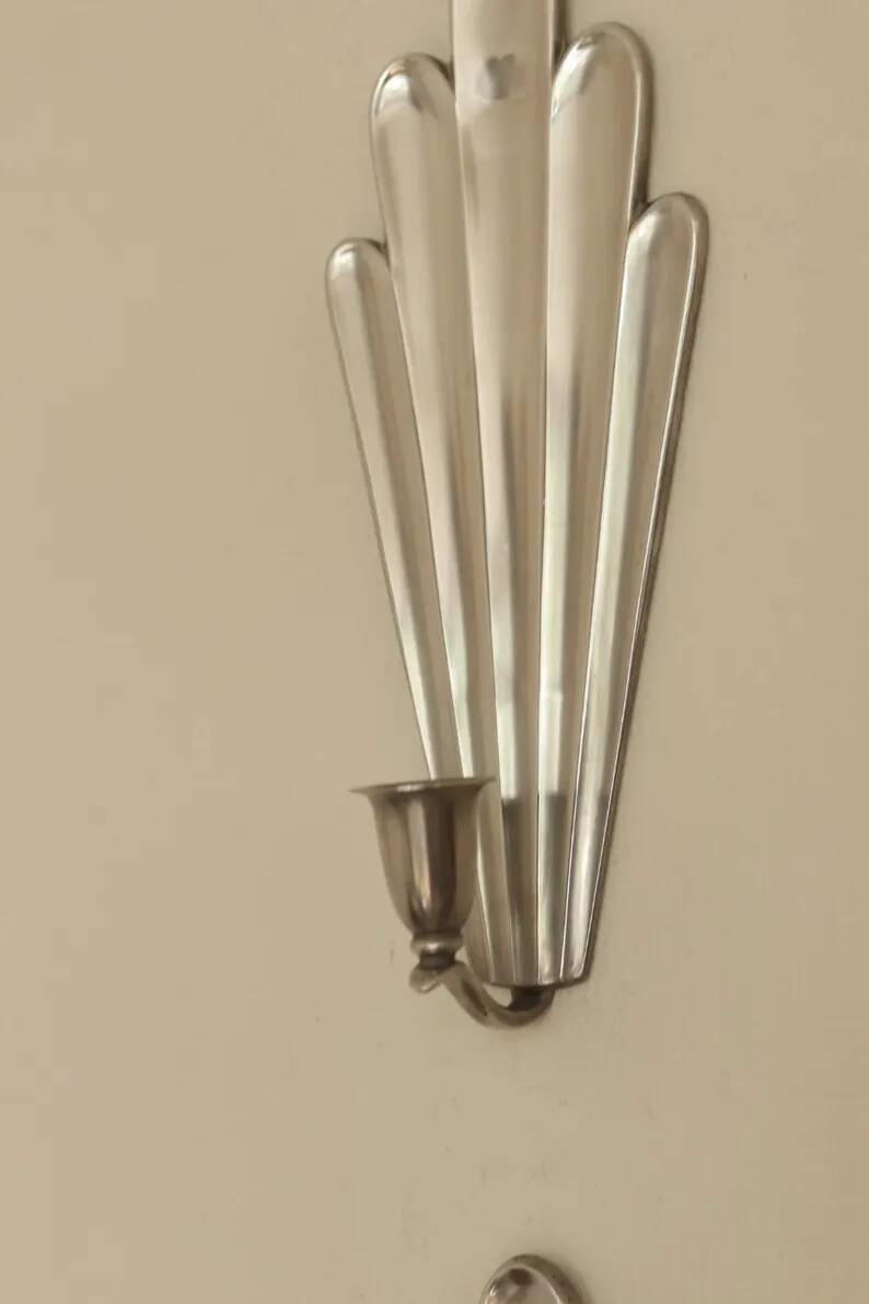 Pair of Swedish Pewter Wall Sconces, 1930s, by C.G. Hallberg, Stockholm