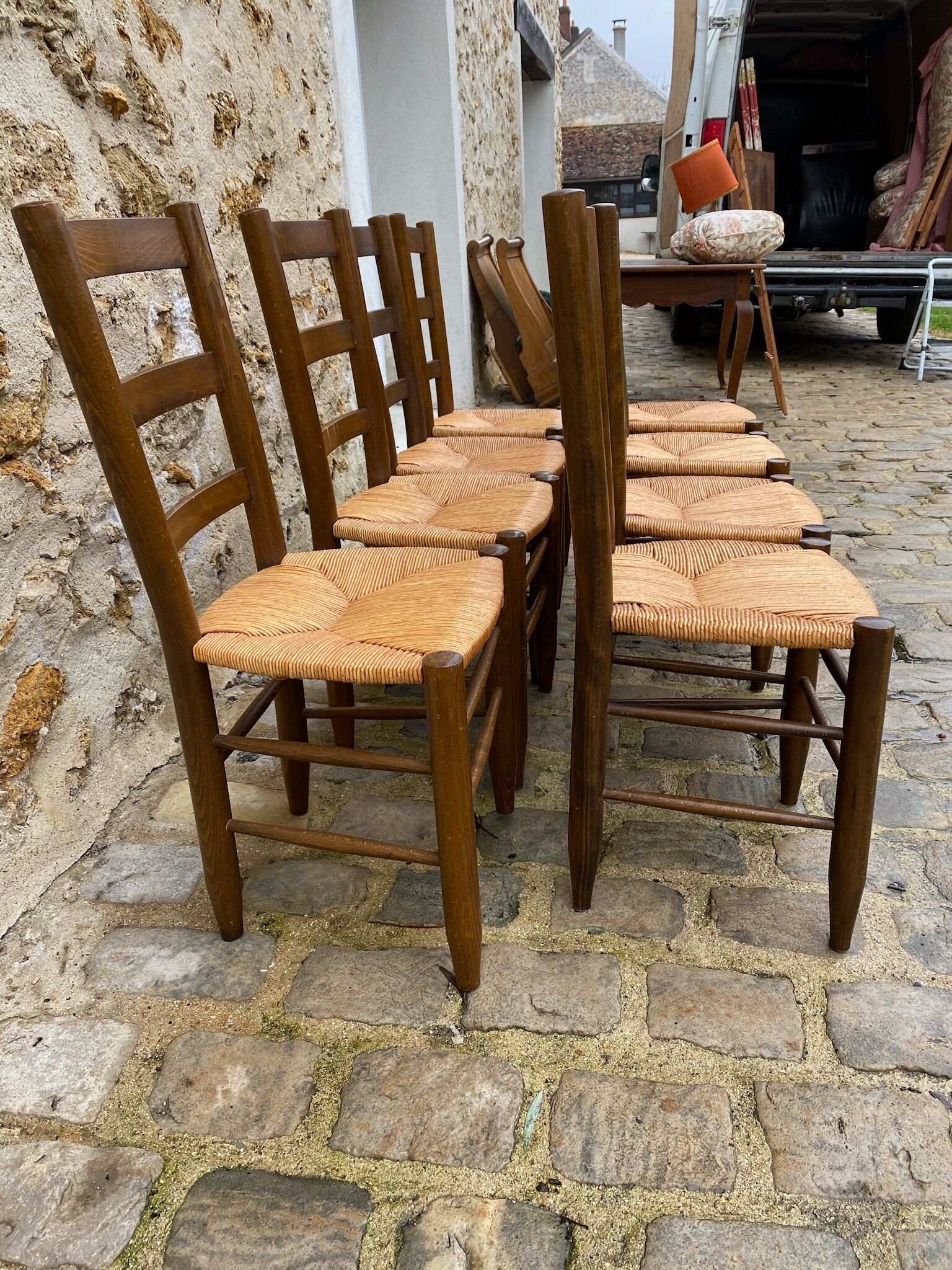 Series of eight mulched chairs