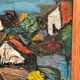 Original Swedish Oil on Panel – "Village Scene (Thick Impasto)" – Signed – Vintage and Framed