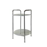 Pedestal table, vintage chrome steel saddle with 2 round windows