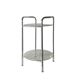 Pedestal table, vintage chrome steel saddle with 2 round windows