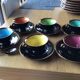 6 Black cups and colors Salins la Baule with saucers