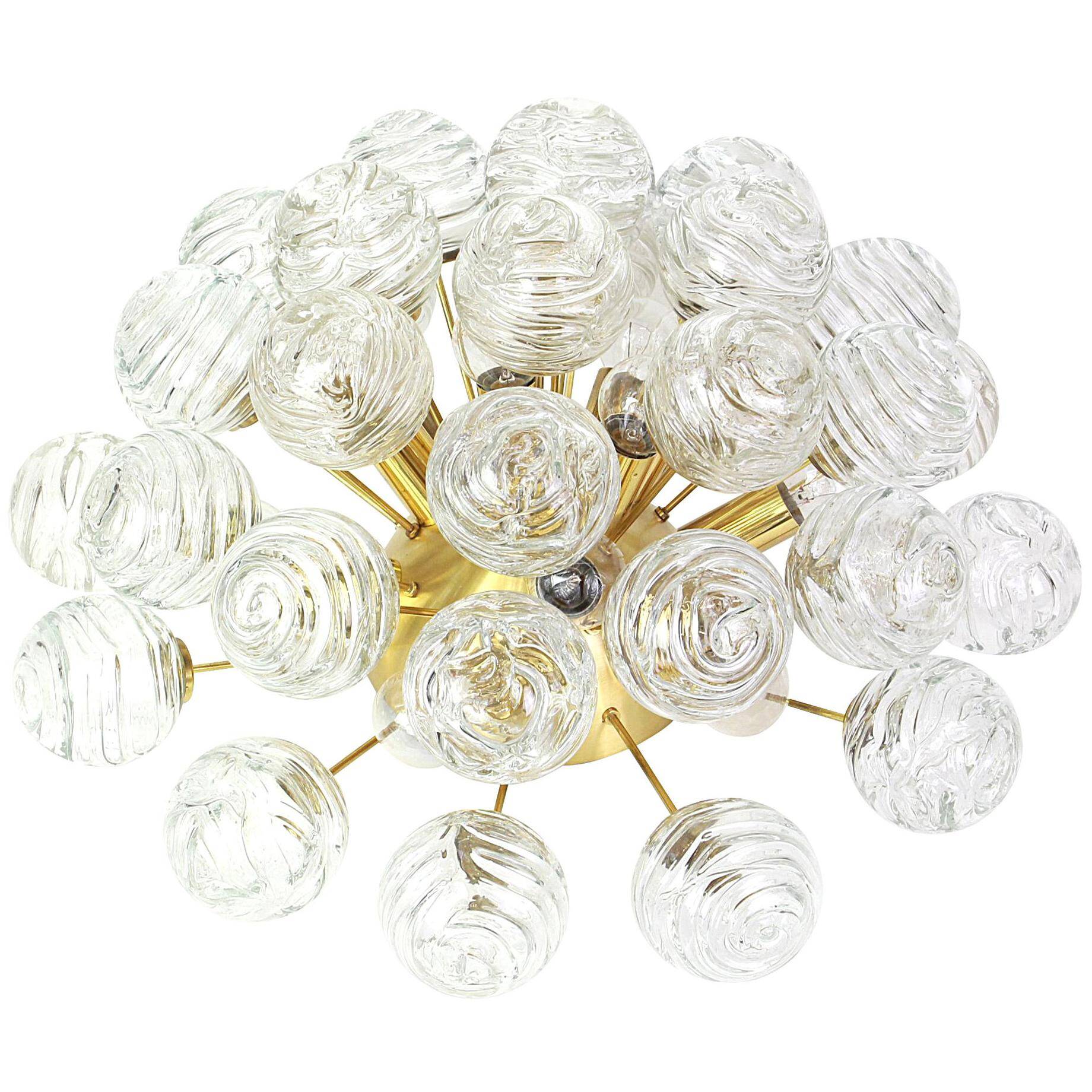 spectacular Sputnik ceiling lights with glass snowballs by Doria, Germany, 1970s.