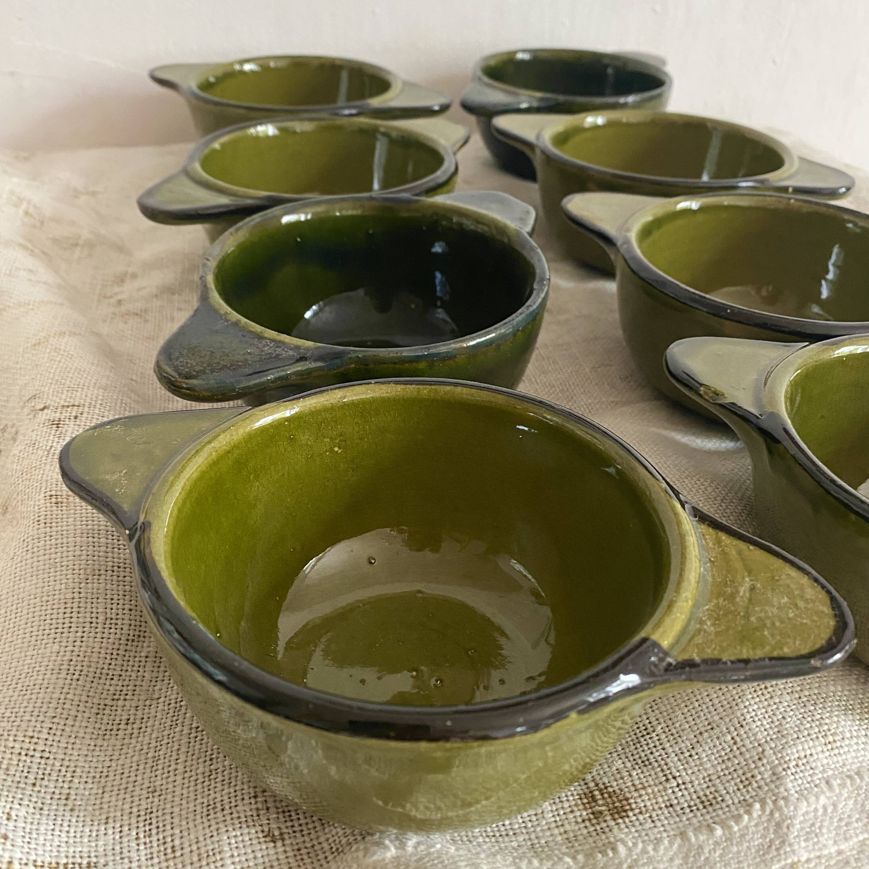 Kaki ceramic ear bowls from the 1970s
