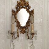 French Antique Gilt Bronze Double Light Crystal Mirrored Wall Sconce 4806