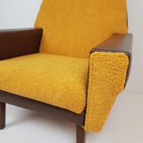 Armchair in ochre yellow and brown skai teddy fabric