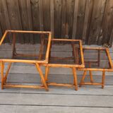 Rattan and glass nesting tables