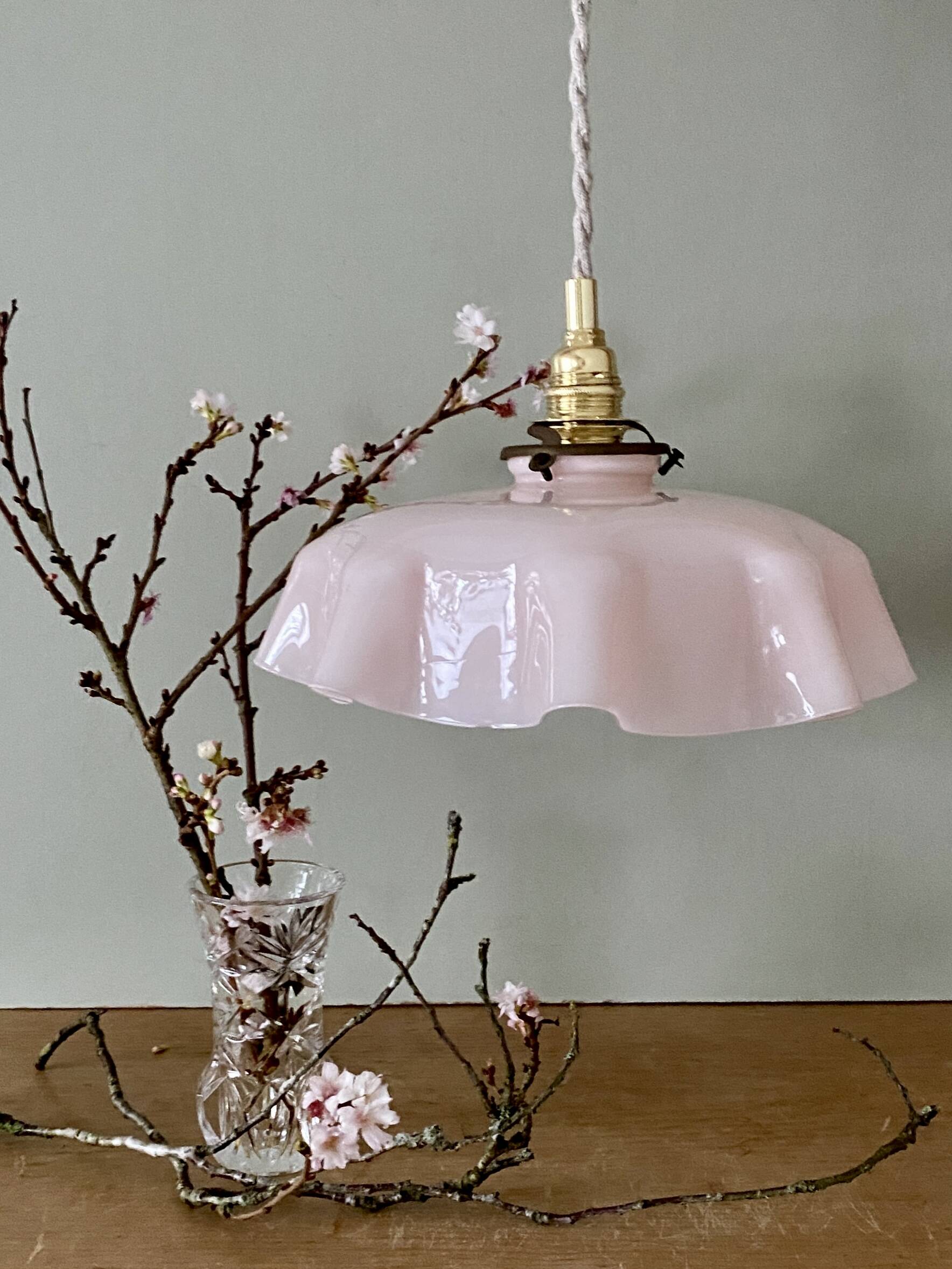 Vintage lampshade pendant light in pink opaline