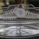 Worked metal fruit basket and glass