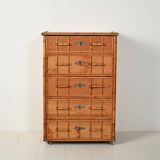 Scandinavian Colonial-Style Chest of Drawers in Pine and Bamboo