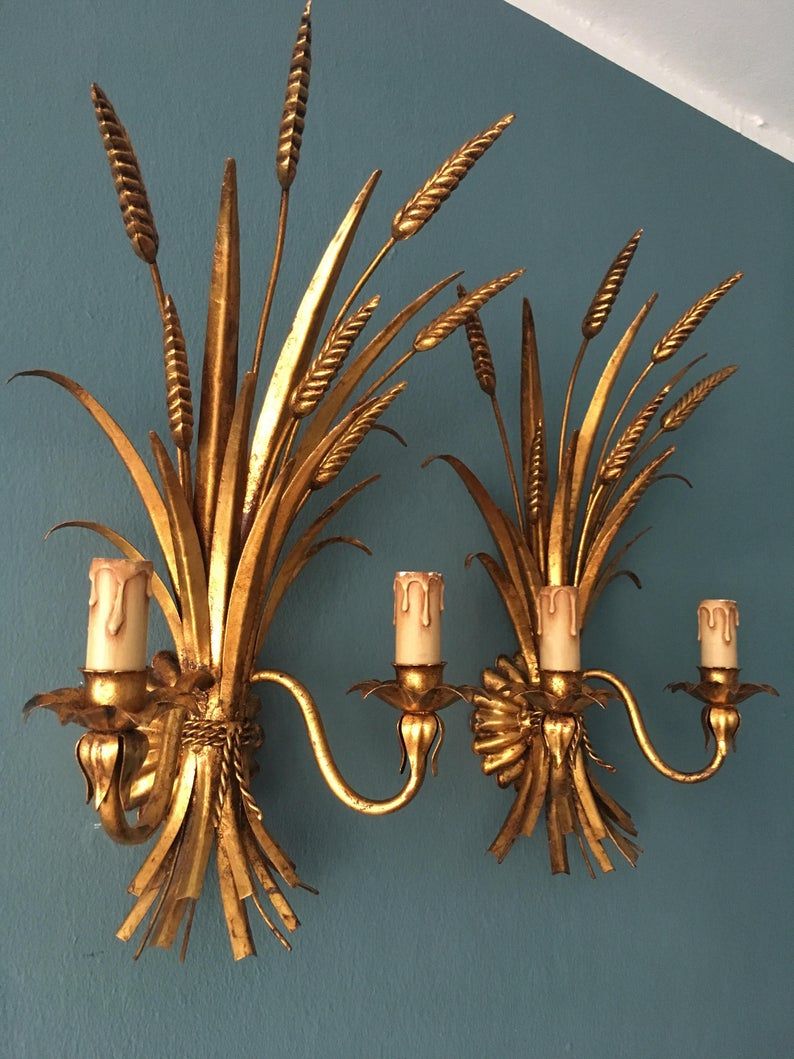 Pair of Italian Hollywood Regency metal wall lamps by Hans Kogl