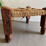 Charpoy stool in wood and rope
