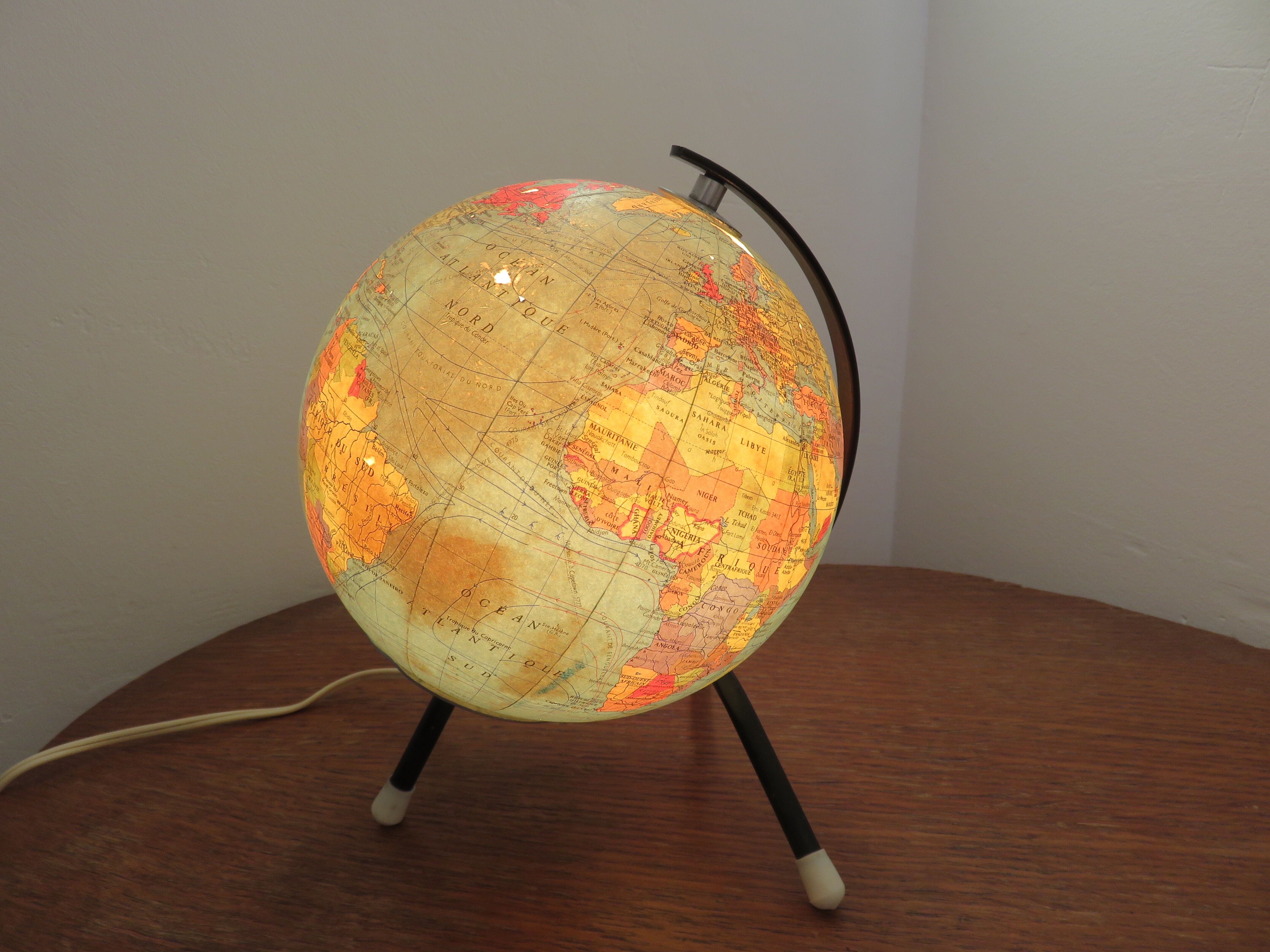 Earth Globe Taride tripod enlightened from the 60s