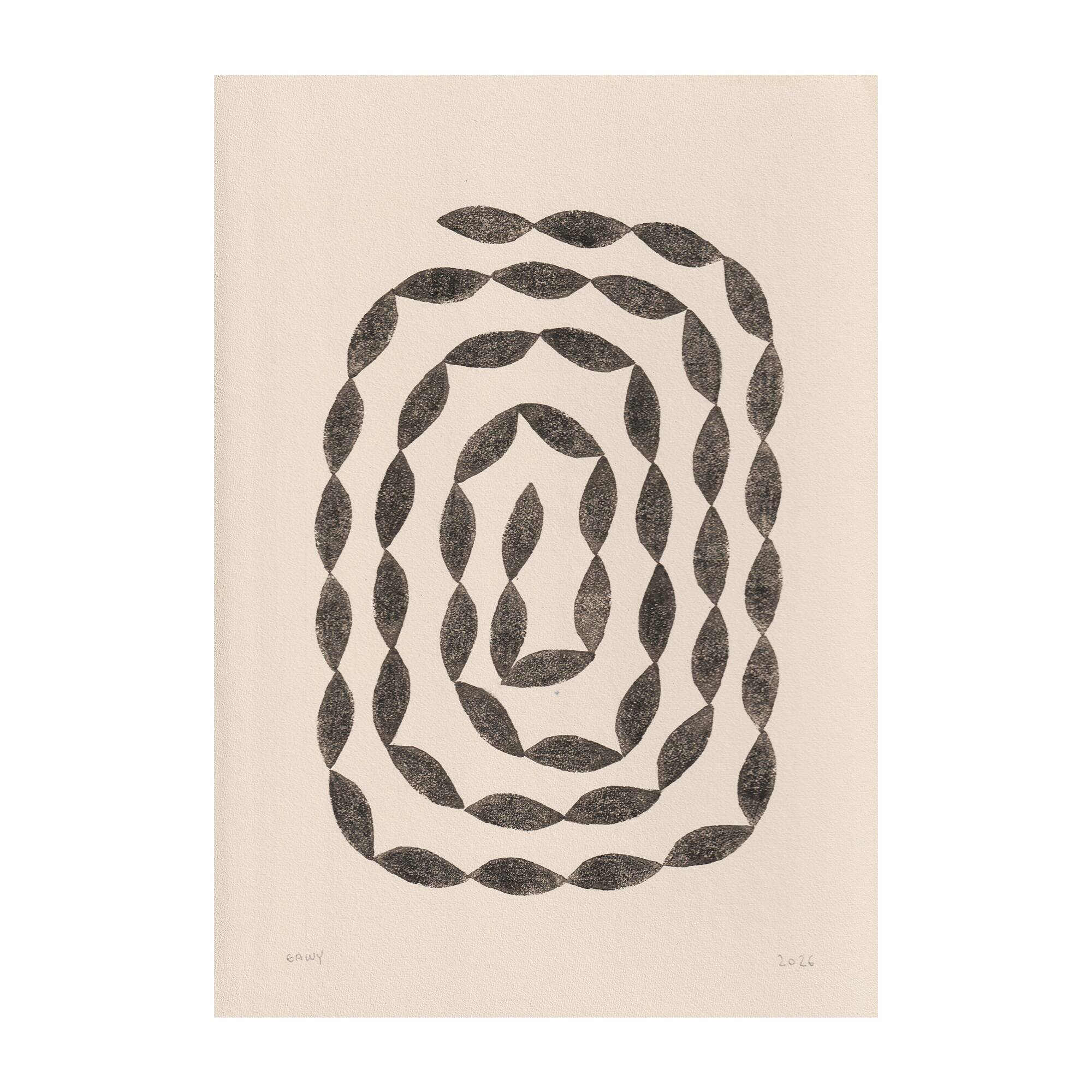 Collection of 4 abstract black paintings on paper signed Eawy.