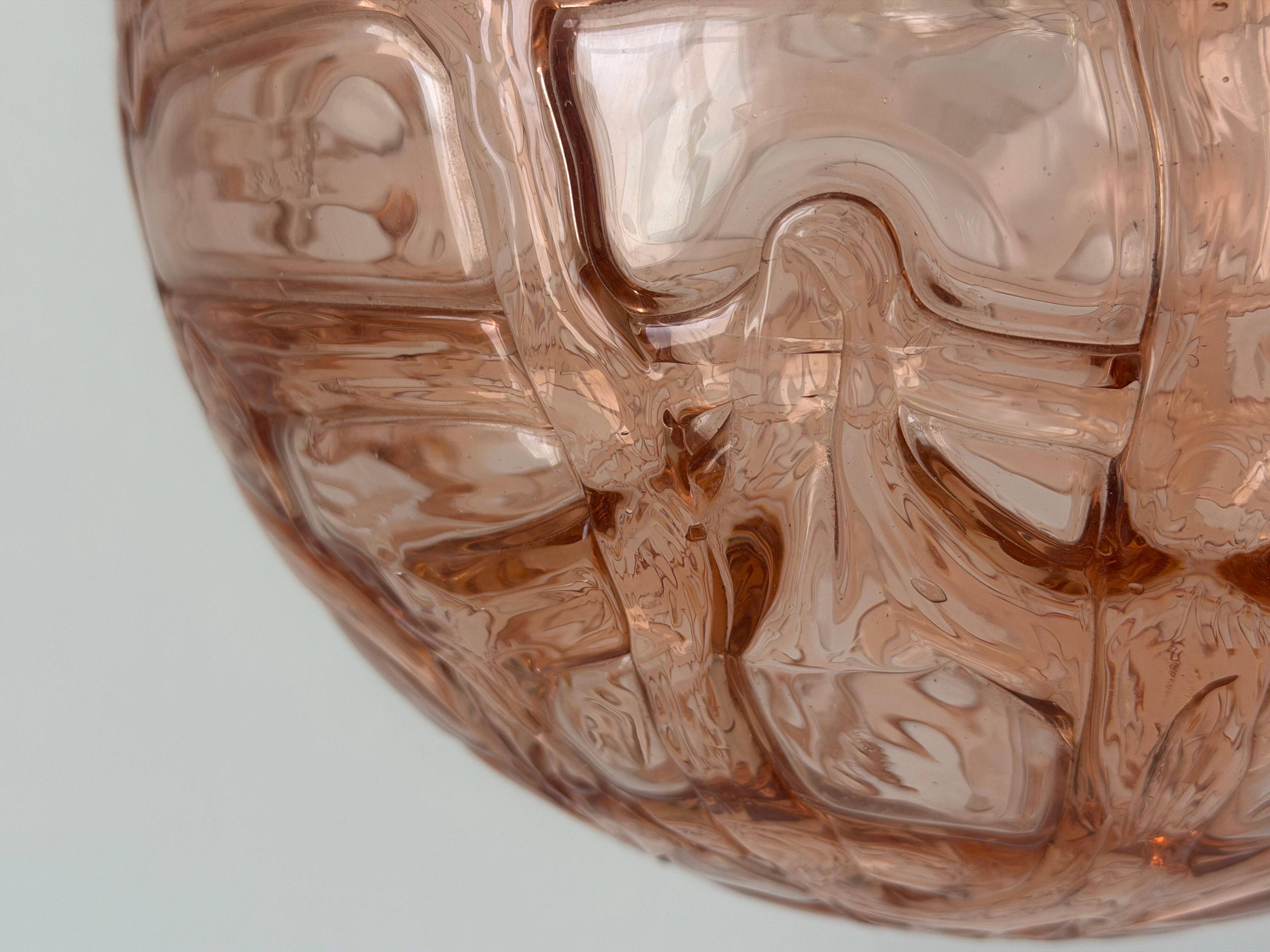 Pink pendant lamp made of hand-blown glass by Doria Leuchten, 1960s Germany.