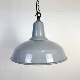 Industrial British Grey Enamel Factory Pendant Lamp, 1960s