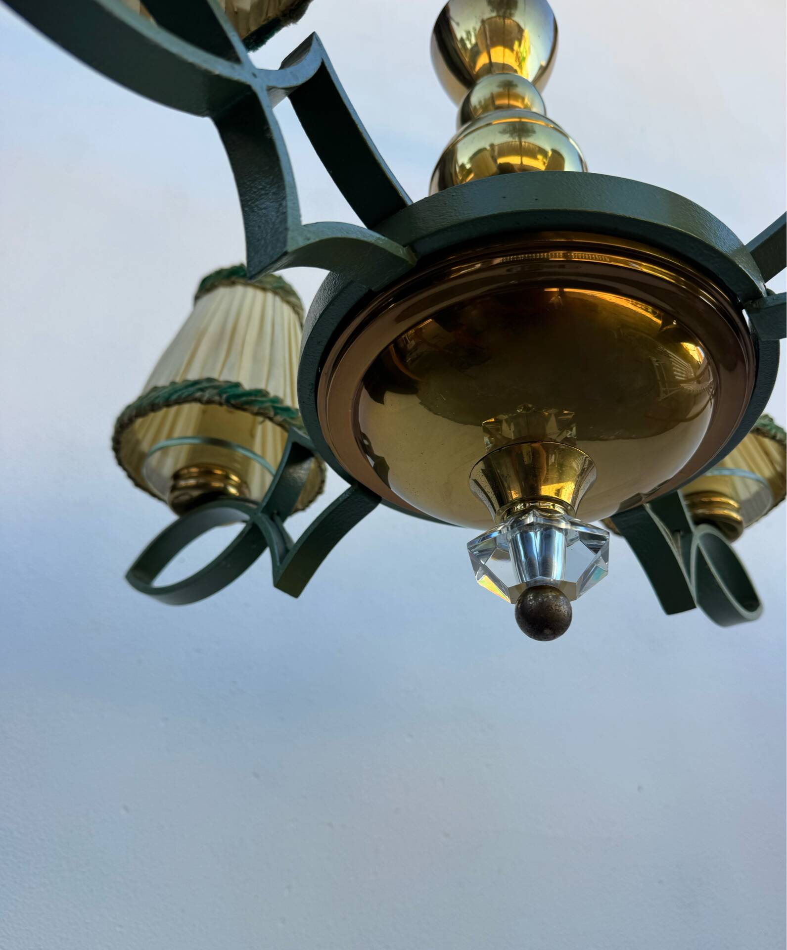 Art Deco brass and glass chandelier
