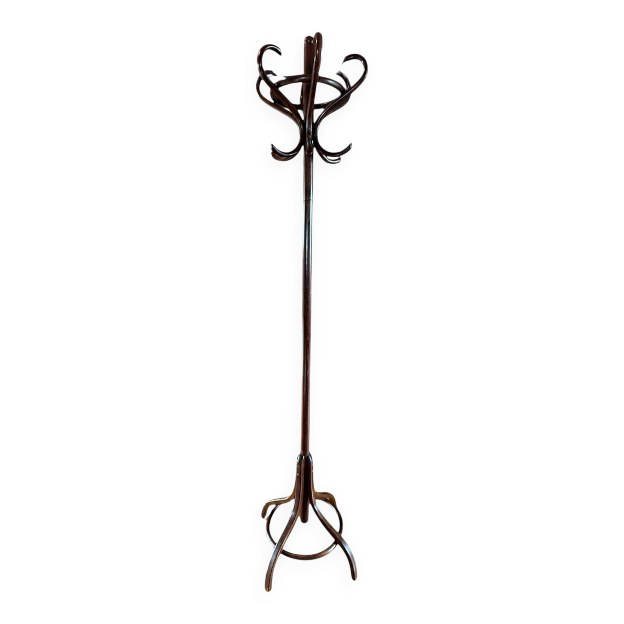 Free-standing coat rack in curved wood, parrot style Baumann or T.