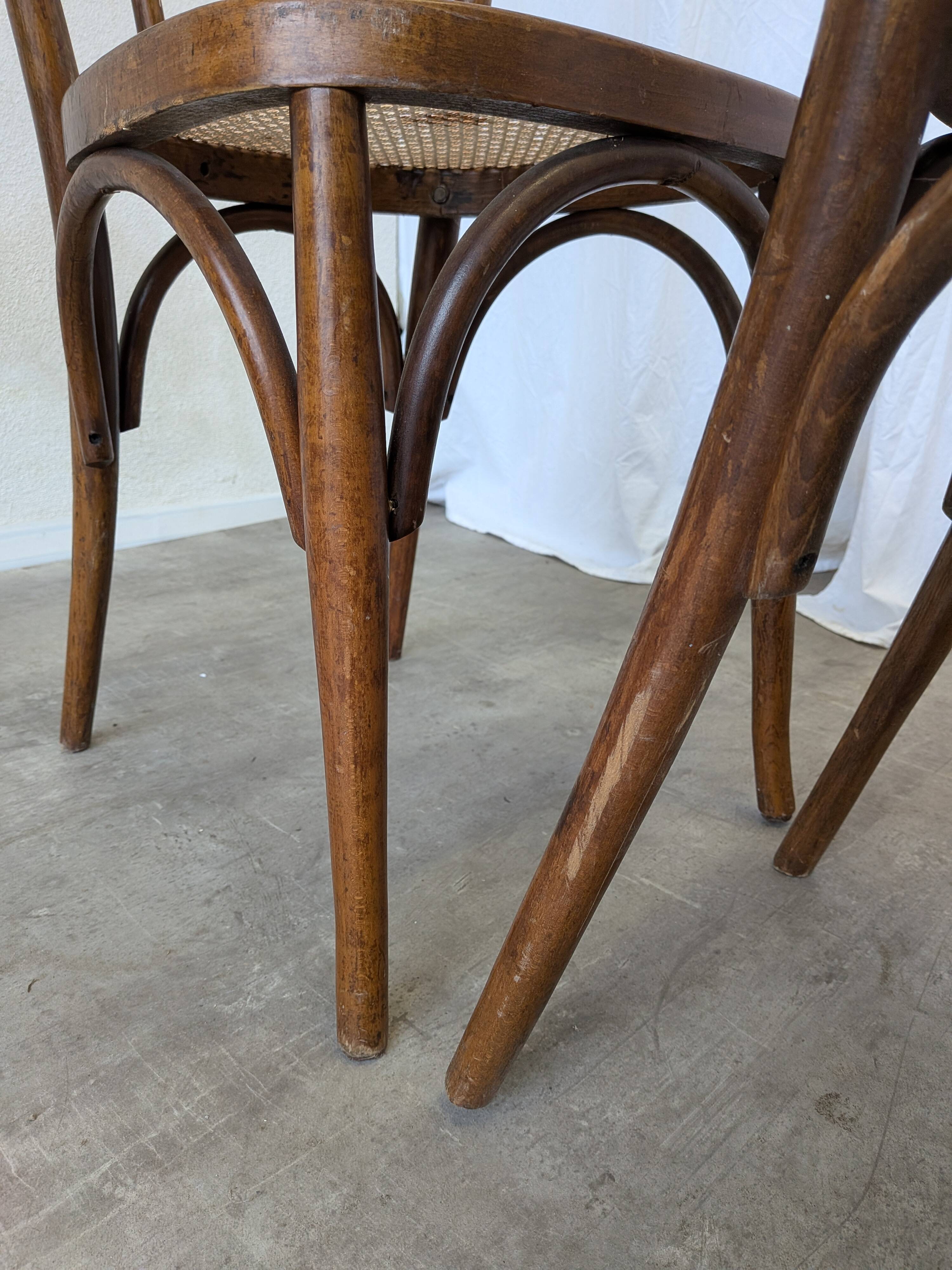 Set of 4 Vintage Thonet Style Dining Chairs: Bentwood Cane Seat, 1970s Bist