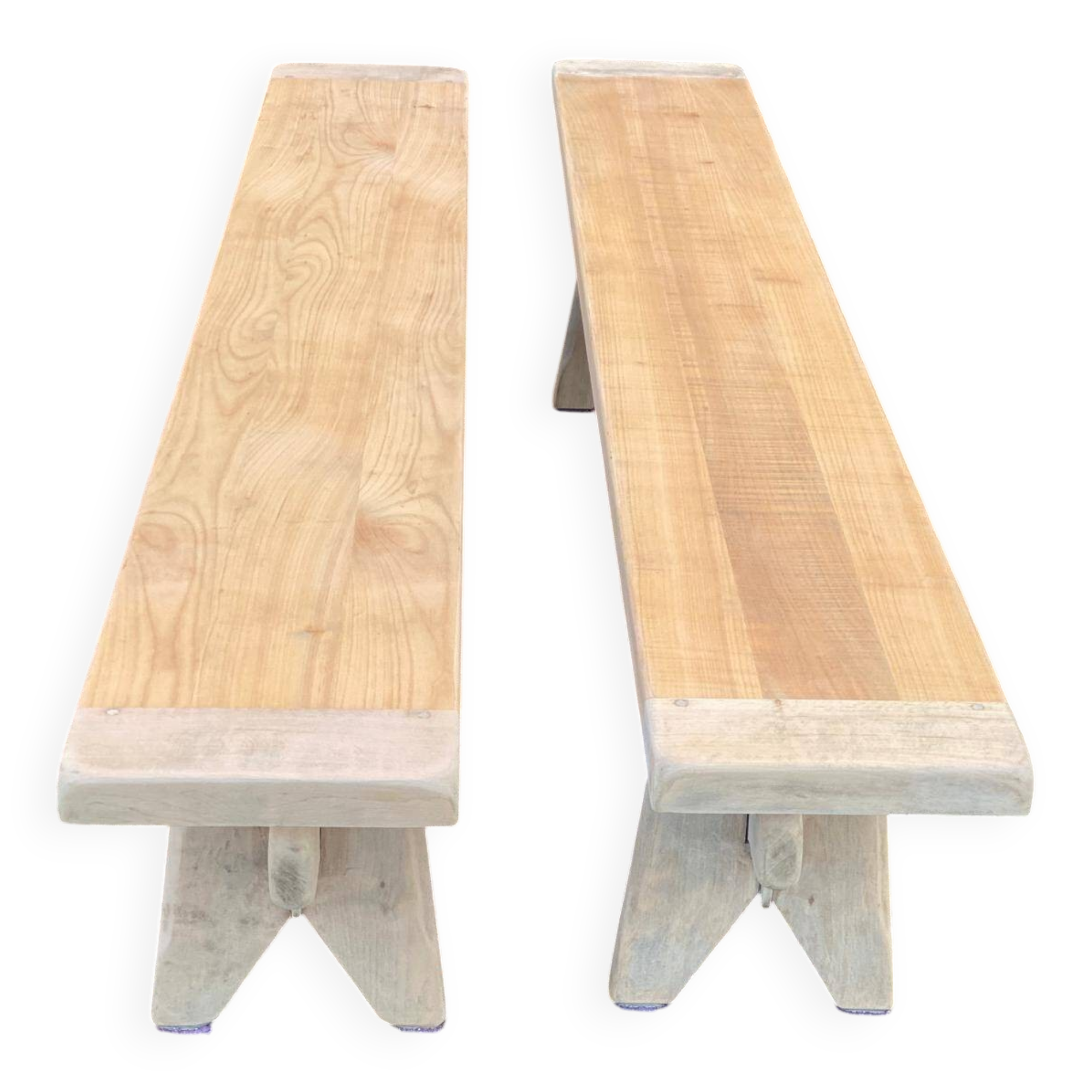 2 renovated oak farmhouse benches from the 20th century, 200cm.