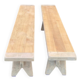 2 renovated oak farmhouse benches from the 20th century, 200cm.