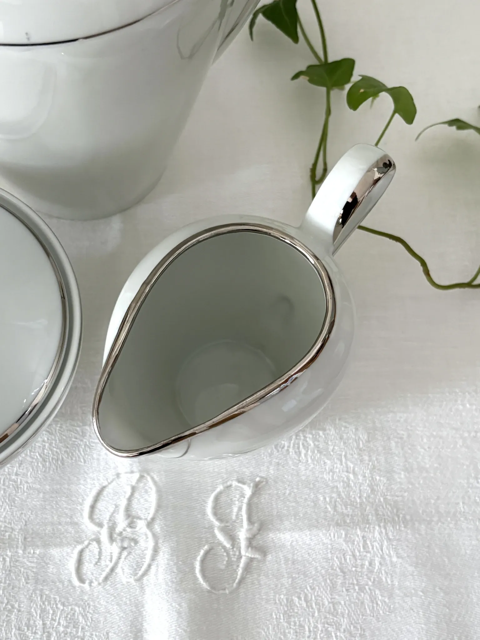 Coffee pot, milk jug and sugar bowl white porcelain