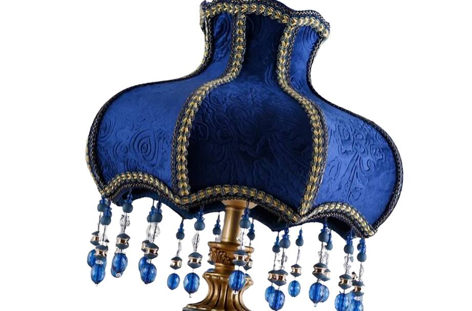 Vintage Table Lamp with Blue Floral Glass Shade - Romantic Accent Lamp for Bedroom