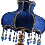 Vintage Table Lamp with Blue Floral Glass Shade - Romantic Accent Lamp for Bedroom