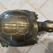 Tortue en laiton xxe patine dorée