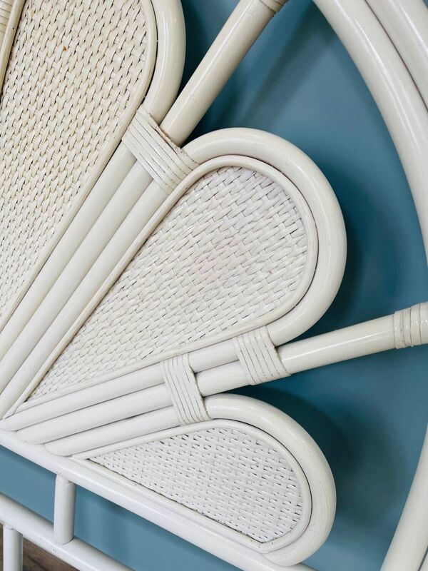 Tête de lit en rotin blanc, années 70