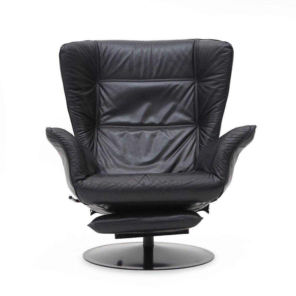 Set of black leather reclining chairs, 1970s.