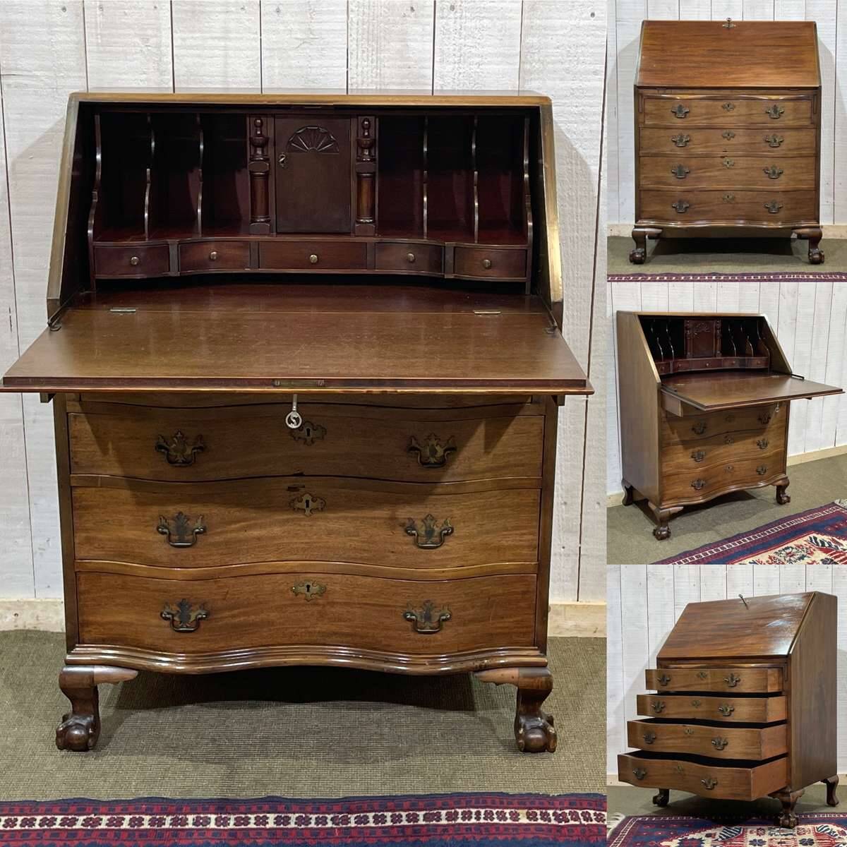 1930s English curved mahogany back desk