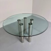 Round glass and metal dining table, Italian design from the 80s, vintage