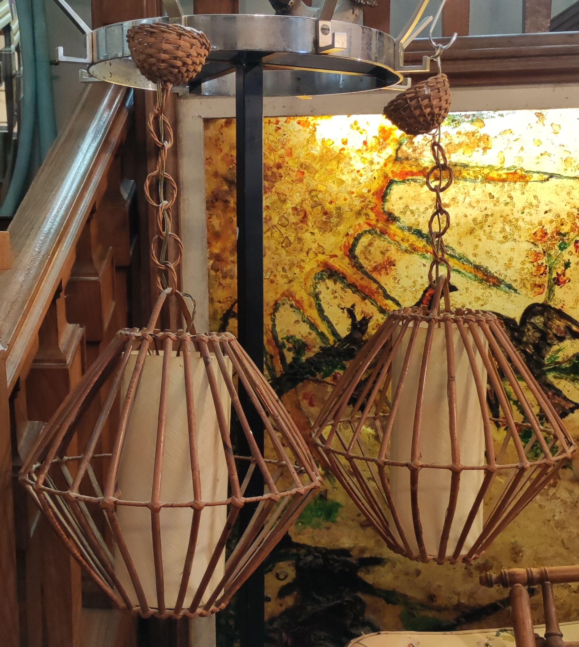 Pair of rattan suspensions 1960s-1970s