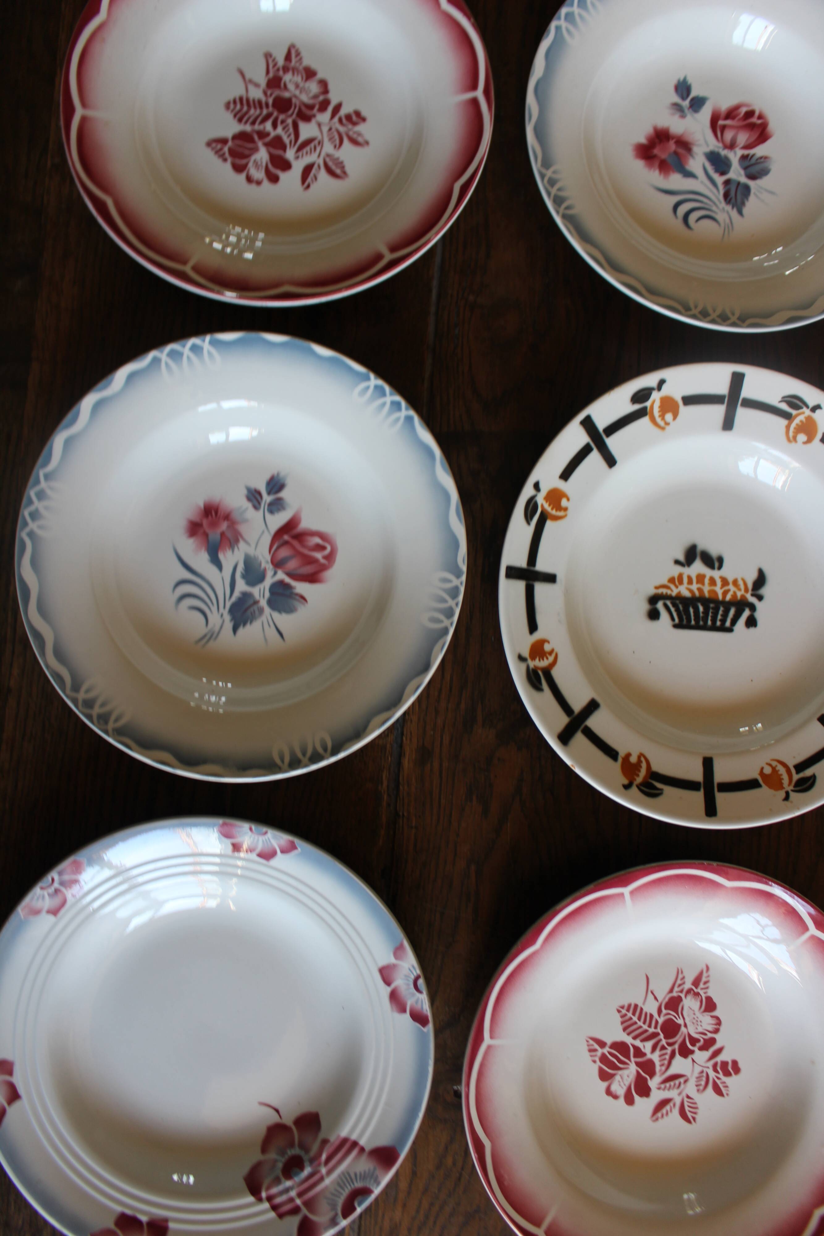 6 mismatched soup plates Marsac Marinette Digoin Badonviller