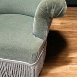 Pair of celadon green velvet armchairs with armrests, esprit