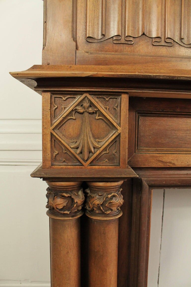 Gothic fireplace, wood, salamander motif, witch and hermitage