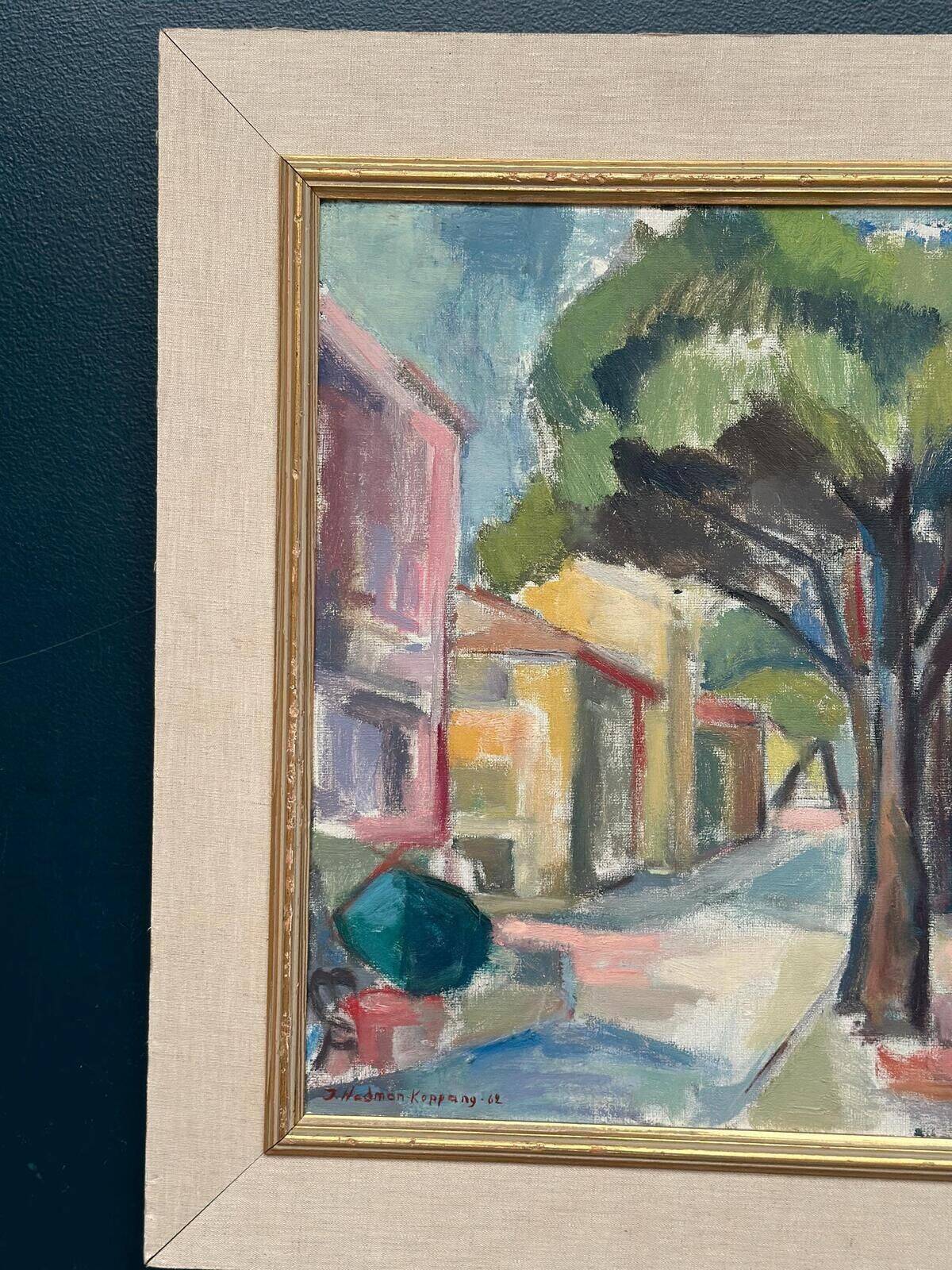 Huile sur toile originale suédoise – « Rue urbaine » par Ingrid Hedman Koppang