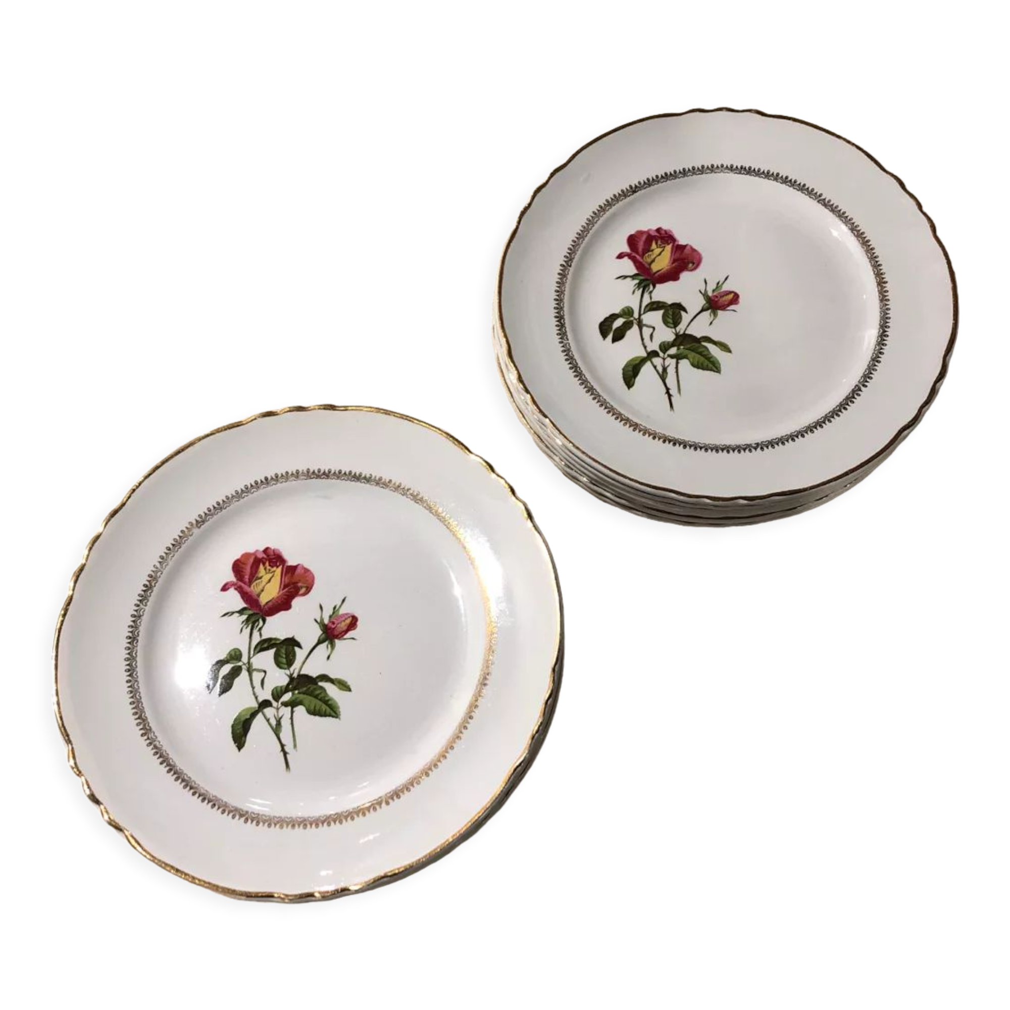 Vintage dessert plates Moulin des loups and Orchies