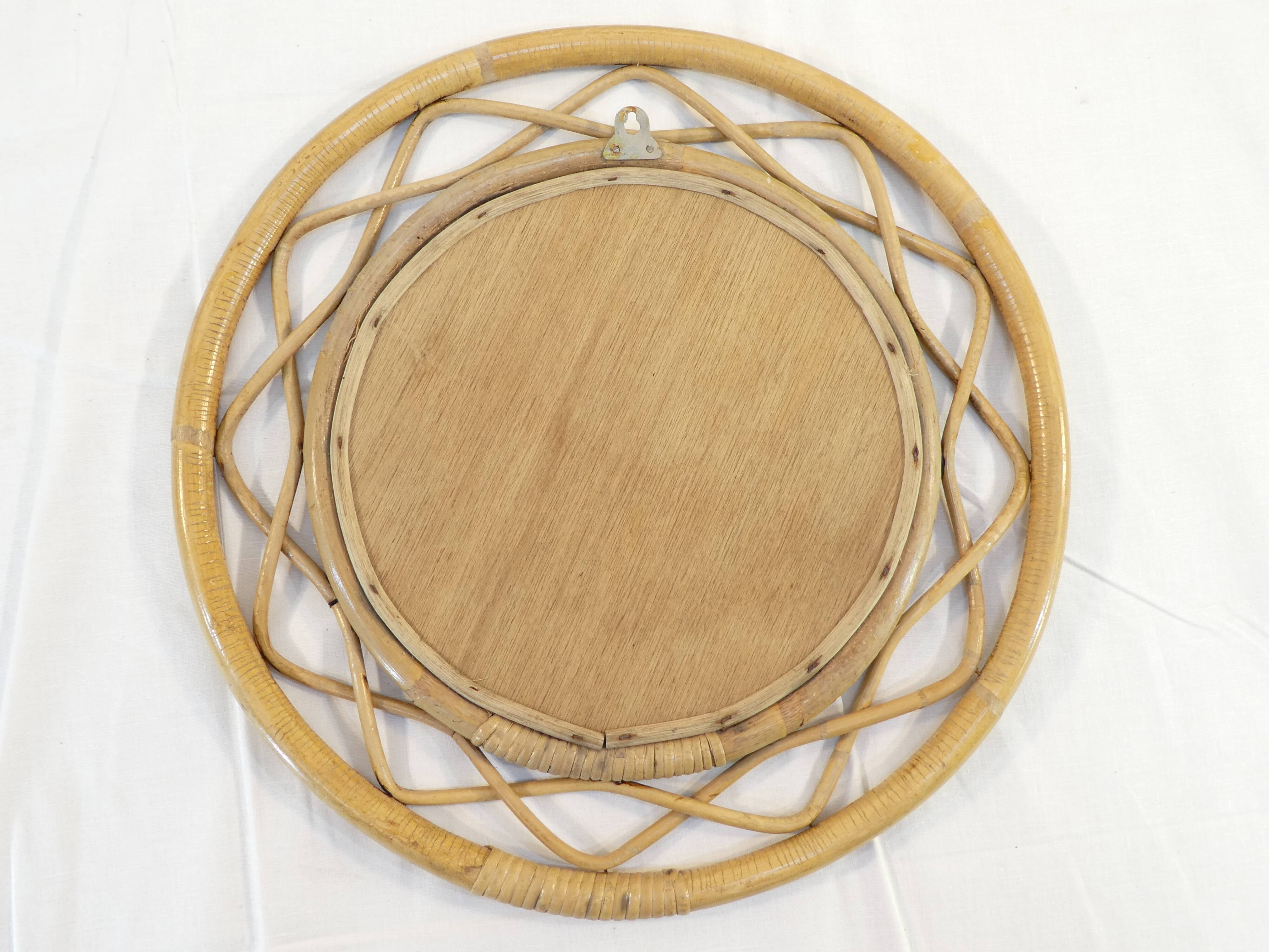 Vintage round rattan mirror