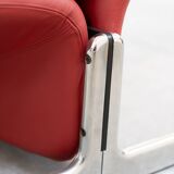 Armchair and pouf in red leather, Vitelli and Ammannati, for Brunati 70/80