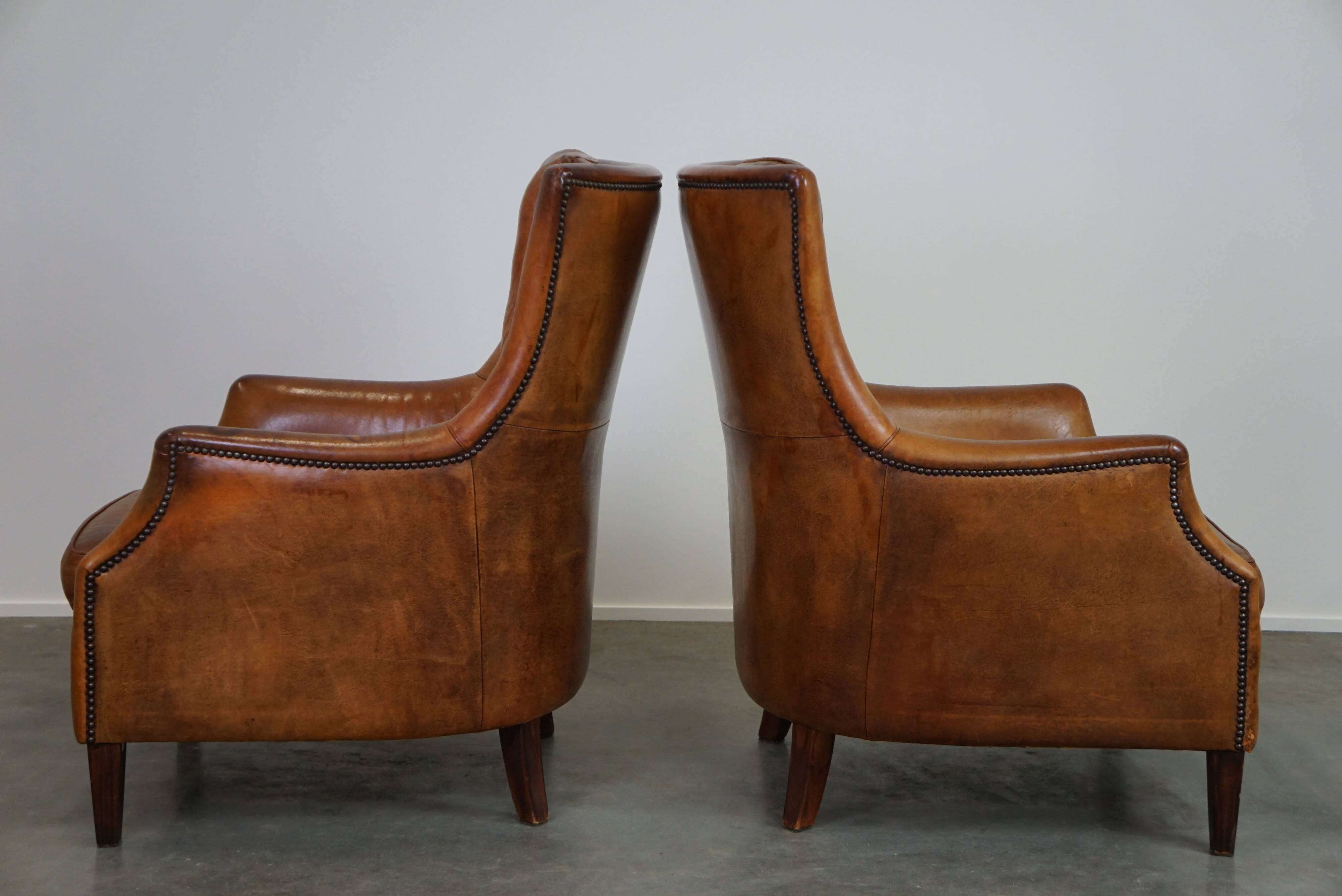 Set of two super rugged and very comfortable sheep leather armchairs