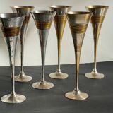 6 Vintage Silver-Plated Brass Champagne Flutes
