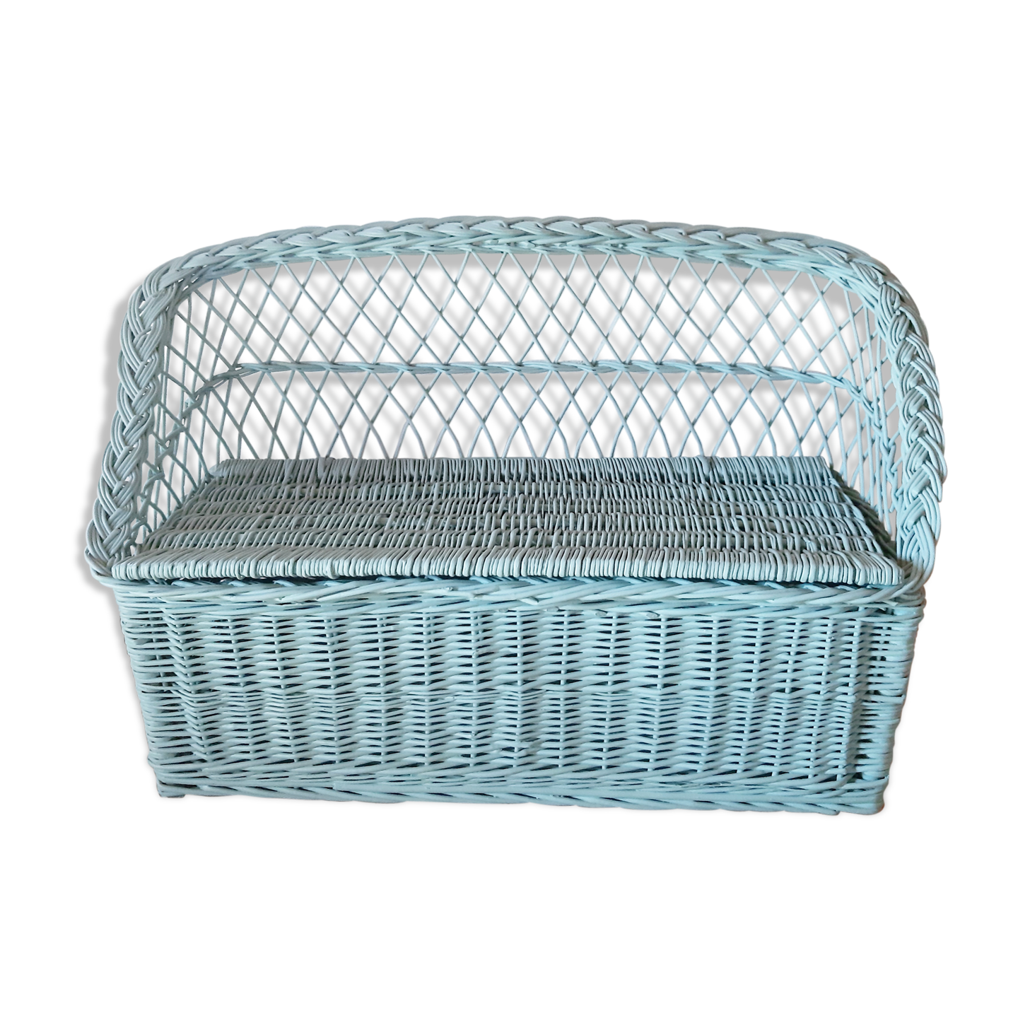 Banquette coffre à jouets vintage en osier