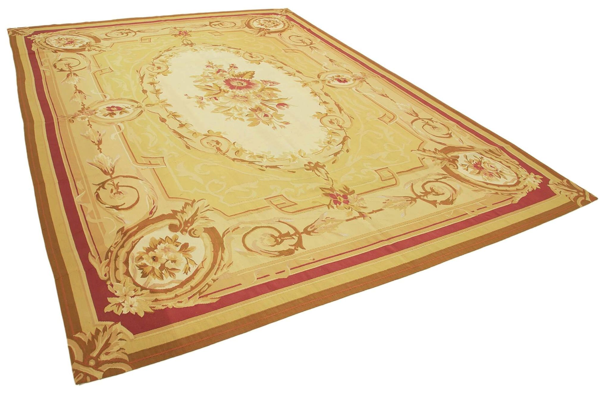 Handmade European Vintage Aubusson Kilim 261 cm x 365 cm